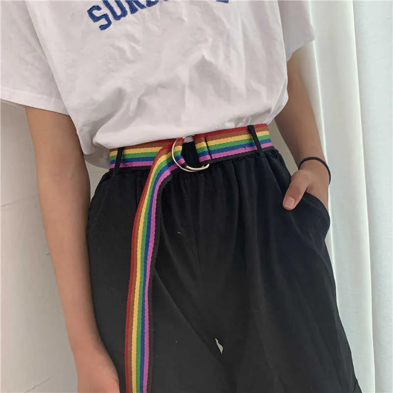 New Rainbow Color Belt Women Double Loop Casual Canvas Belts Men/women Street Hip Hop Jeans Waistband Knotted Correas Para Mujer G1026