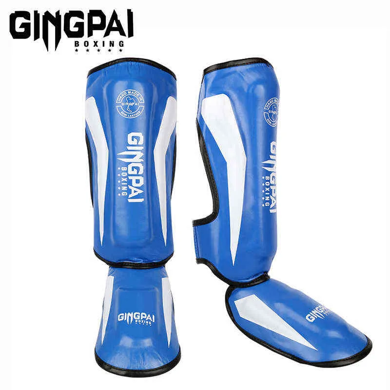 Thicker Boxing Shin Guards PU Leather Protection Leggings Equipment Martial Arts Muay Thai Leg Taekwondo Feet Ankle Protectors 211222