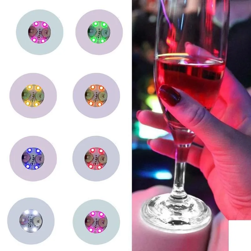 Tappetini 5 pezzi Mini Glow LED adesivi bottiglie sottobicchieri luminescenti impermeabili Festival Night Club Bar Decorazione del partito2317