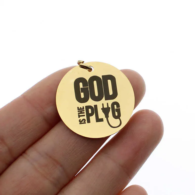 Ladyfun Stainless Steel Charm God is the Plug Pendant Charms 25mm lot 2107204160228