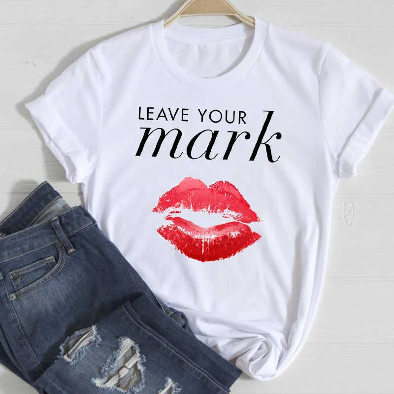 T-shirts Femmes Lip Leopard Love Fashion 90s Tendance 2021 Printemps Été Vêtements Graphique Tshirt Top Lady Print Femme Tee T-shirt X0527