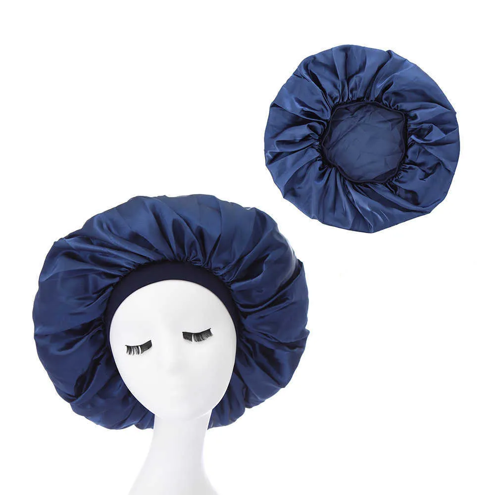 Grote Satijn Bonnet Vrouwen Big Size Sleep Night Cap Hat Cheveux Nuit S voor 211228