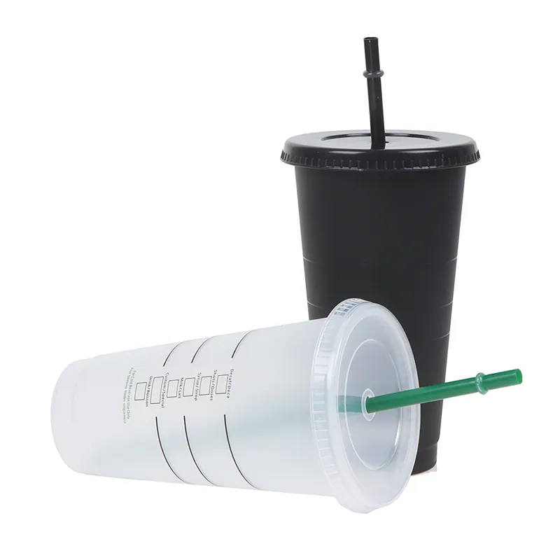 Product Description Drink Change Color Straw Mugs With Food Grade PP Coffee Bottle Matte Plastic Cup Lid