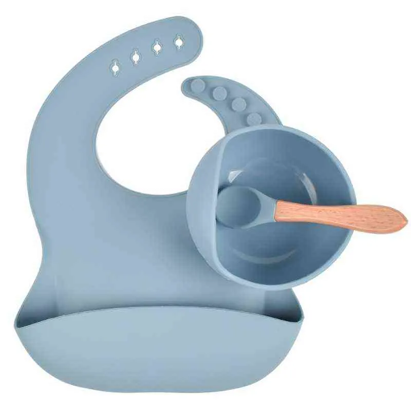 Baby Feeding Set Silicone Tableware Kids Waterproof Bib Bowl Spoon Dishes GXMB G1221