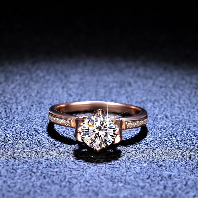 Rose Gold Diamond Test Passado Excelente Cor Cutd Alta Clareza Branco Anel de Moissanite Prata 925 Jóias de Casamento