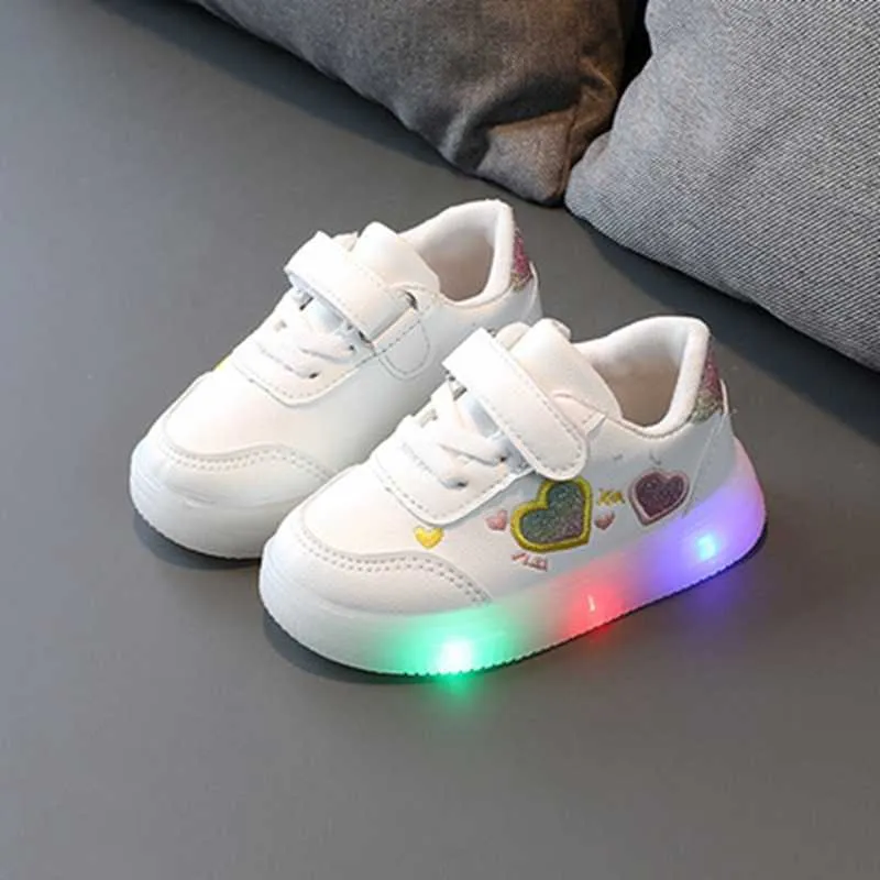 Neonate Ragazzi Scarpe da ginnastica luminose Scarpe LED bambini Scarpe bambini Bambini Casual con luce a LED Scarpe bambini incandescente Bianco G1025