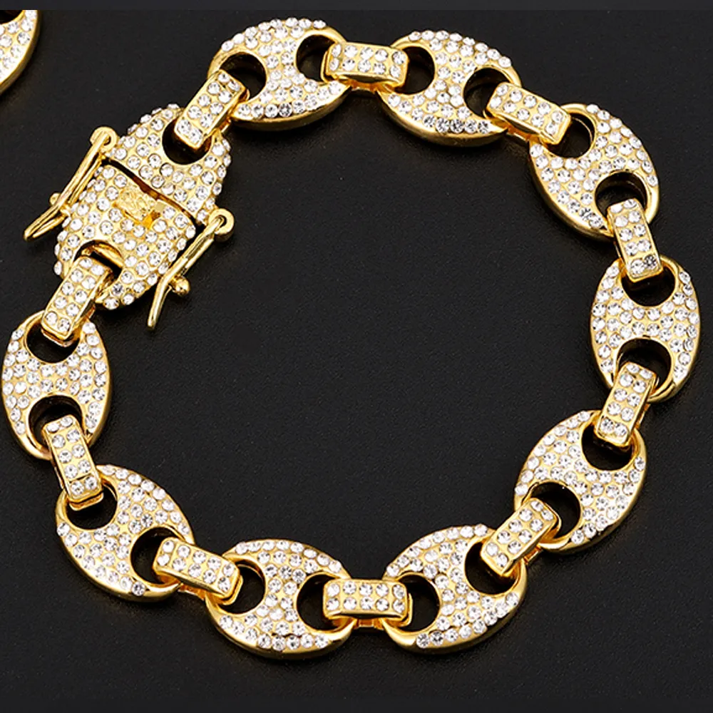 13 mm 20 cm Złote Złote Ziarna kawy Łańcuch Braceletów Nowa moda Mrożona w sznonestonowanych łańcuchach nadgarstka dla mężczyzn
