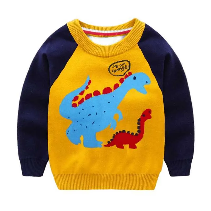 Autumn Winter Baby Kids Sweater Dinosaur Cartoon Round Neck Pullovers Boy Knitted Sweaters Children's Clothing Y1024