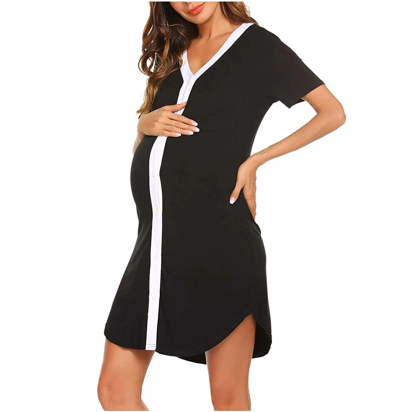 Causal maternité vêtements femme épissage allaitement à manches courtes enceinte maternité robe d'allaitement Zwangerschaps Kleding Q0713