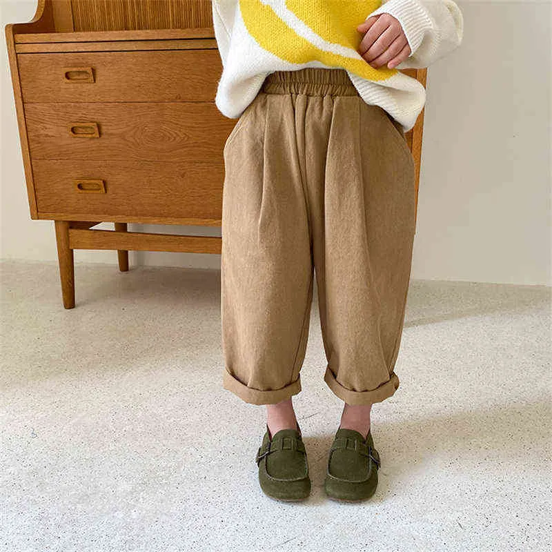 Korean style boys and girls solid casual pants unisex fashion loose all-match trousers for kids clothes 211103