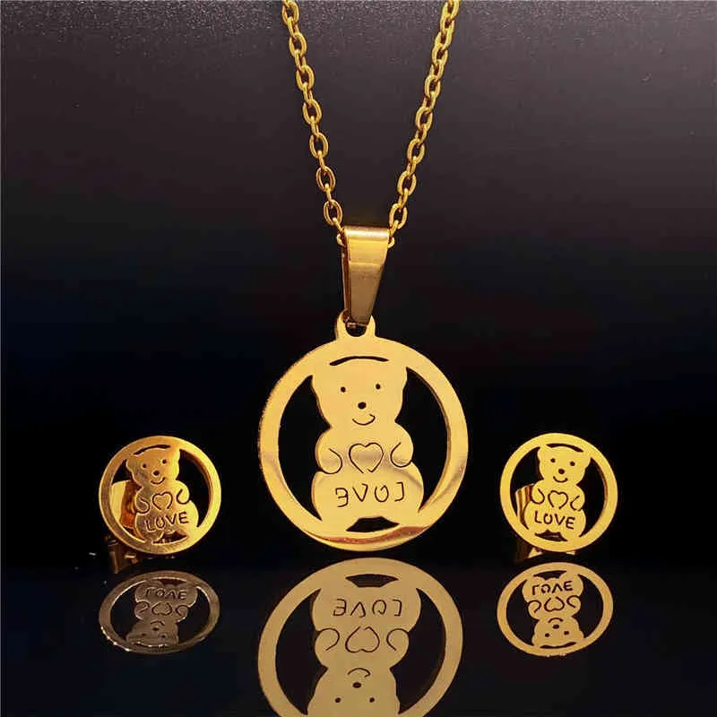 جديد مجوهرات الأزياء للنساء قلادة من الفولاذ المقاوم للصدأ لطيف القلب الدب تصميم عالية الحب قلادة سلسلة بدلاية فتاة هدايا G1206