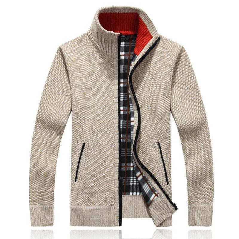 Otoño invierno chaqueta hombres cálido cachemira casual lana cremallera slim fit chaqueta de lana hombres abrigo vestido prendas de punto masculino 210818
