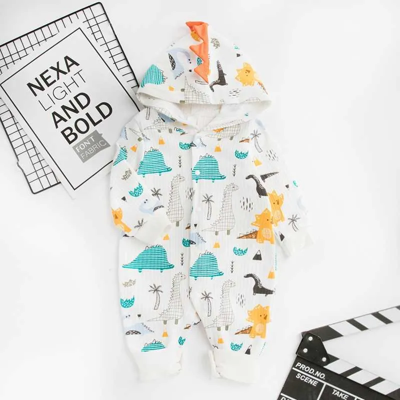 Printemps et automne bébé adorable animal combinaison à capuche pour garçon bodysuits vêtements 210528