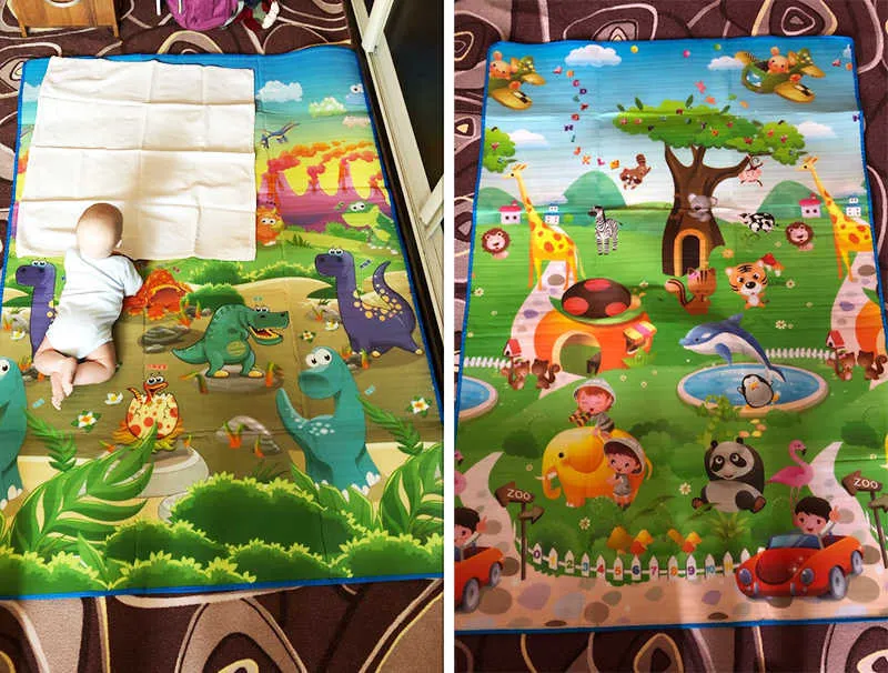 Double Sided Baby Play Mat Dinosaur Printed Toys for Children Carpet Soft Floor Kids Crawling Mat Rugs Baby Game Gym Activity 210724