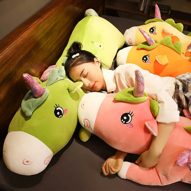 Big Long Lovely Fruit Unicorn Plush Toy Soft Cartoon Animal Doll Stuffed Boyfriend Sleeping Pillow Kid Girl Birthday Gift 210728