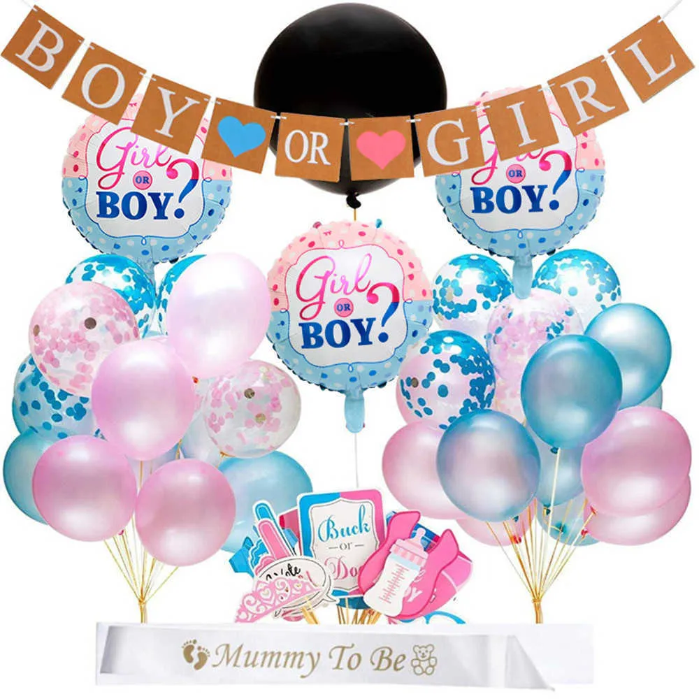 sexe révéler ballon fête fournitures 36 pouces rose genre révéler garçon ou fille bannière bébé douche confetti feuille ballon 210626