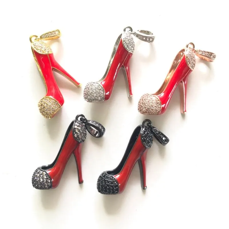 Charms 3d Red High Heel Shoe for Women Bracelet Collier Faire des accessoires de bijoux pendentif en zircone cubique