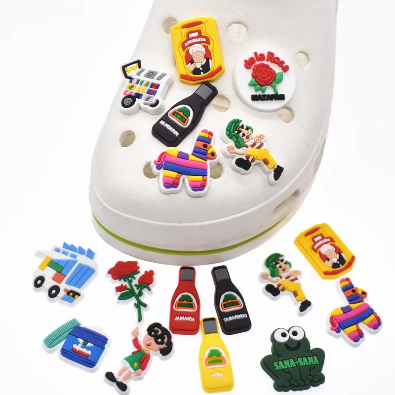 Manufacture Wholesale Mexican Style Croc charms Hispanic Beer Wine Bottle Pvc Shoe jibbitz Accessories Party Kids Gift