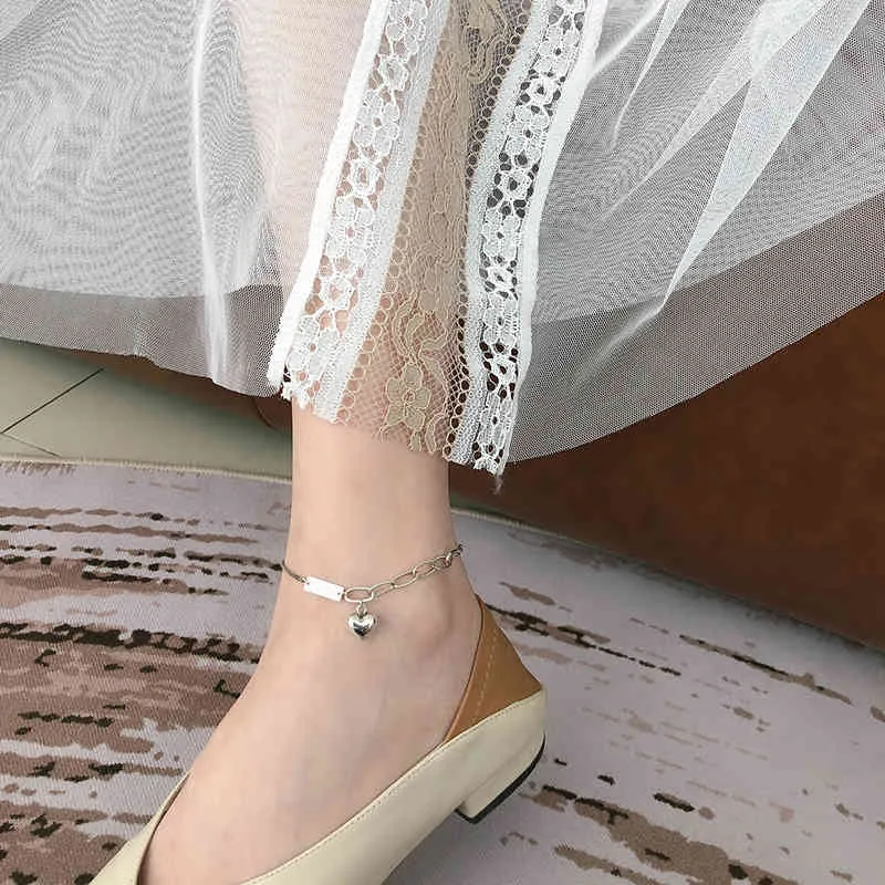 Kinel bracelet de cheville 100% 925 véritable argent Sterling mode coeur Bracelet sur la jambe pour les femmes saint valentin anniversaire cadeau bijoux
