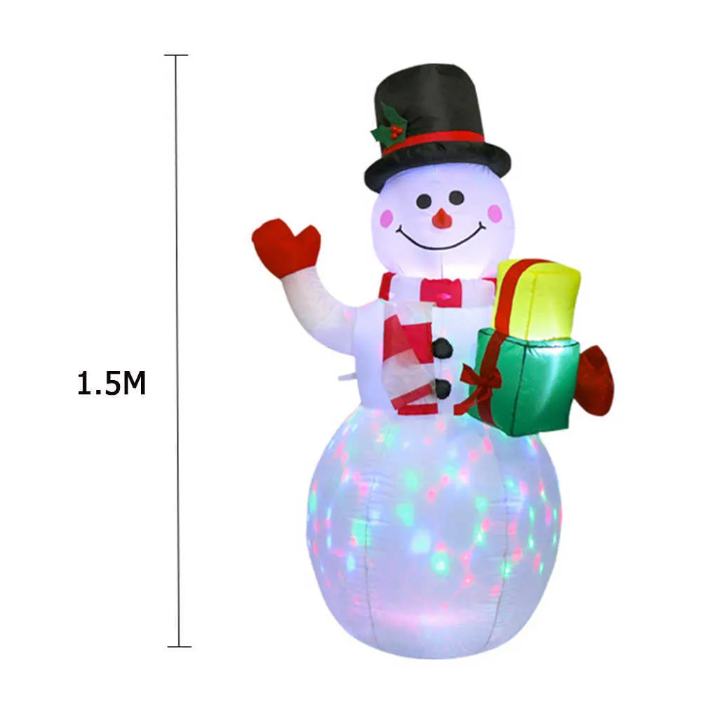 LED ljus uppblåsbara modell jul snögubbe färgglada rotera luftblåsta dockor leksaker för hushållsfester tillbehör 211104