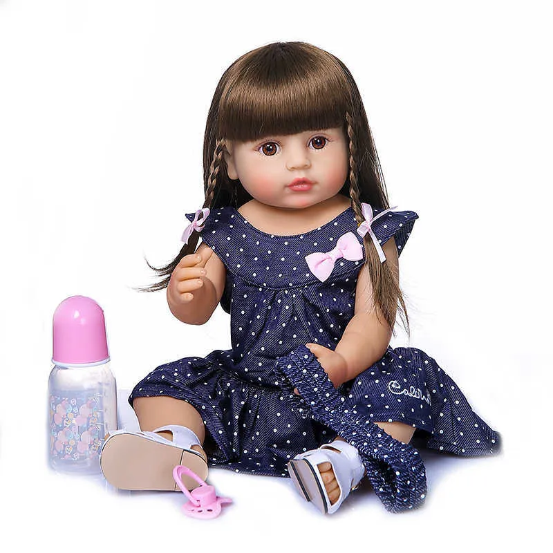 55cm Original NPK Reborn Baby Toddler GIR Mycket mjuk Full Body Silicone Doll Bath Toy Q0910