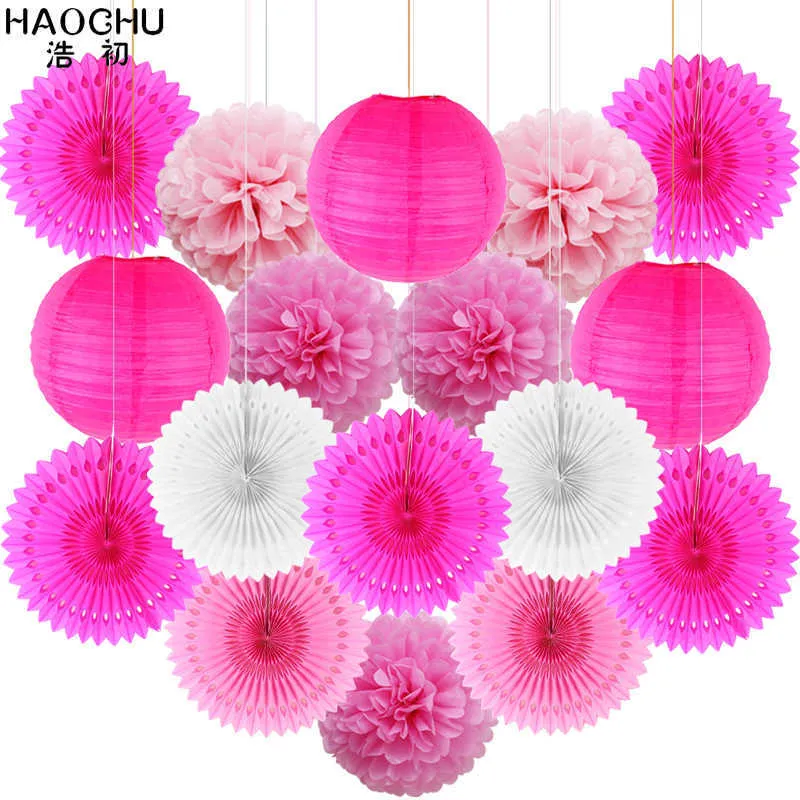 / set Papier Fan Moulinet Rond Lanterne Tissu Pom Poms Fleur Boule Maison Décorations Murales De Mariage Fête D'anniversaire Toile De Fond 210610