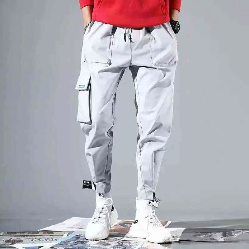 Spring Hip Hop Joggers Mężczyźni Czarny Harem Spodnie Multi Kieszonkowe Wstążki Człowiek Spodnie Dresy Streetwear Casual Męskie Spodnie M-3XL 211201