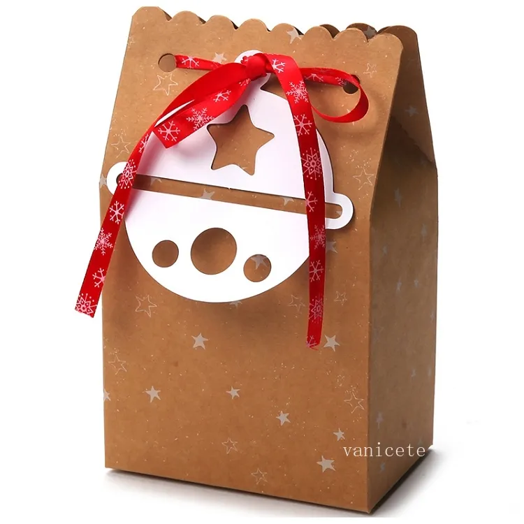 Party Favor bricolage grand sac en papier kraft boîte de bonbons de Noël avec étiquette blanche ruban pomme boîte-cadeau T2I52810