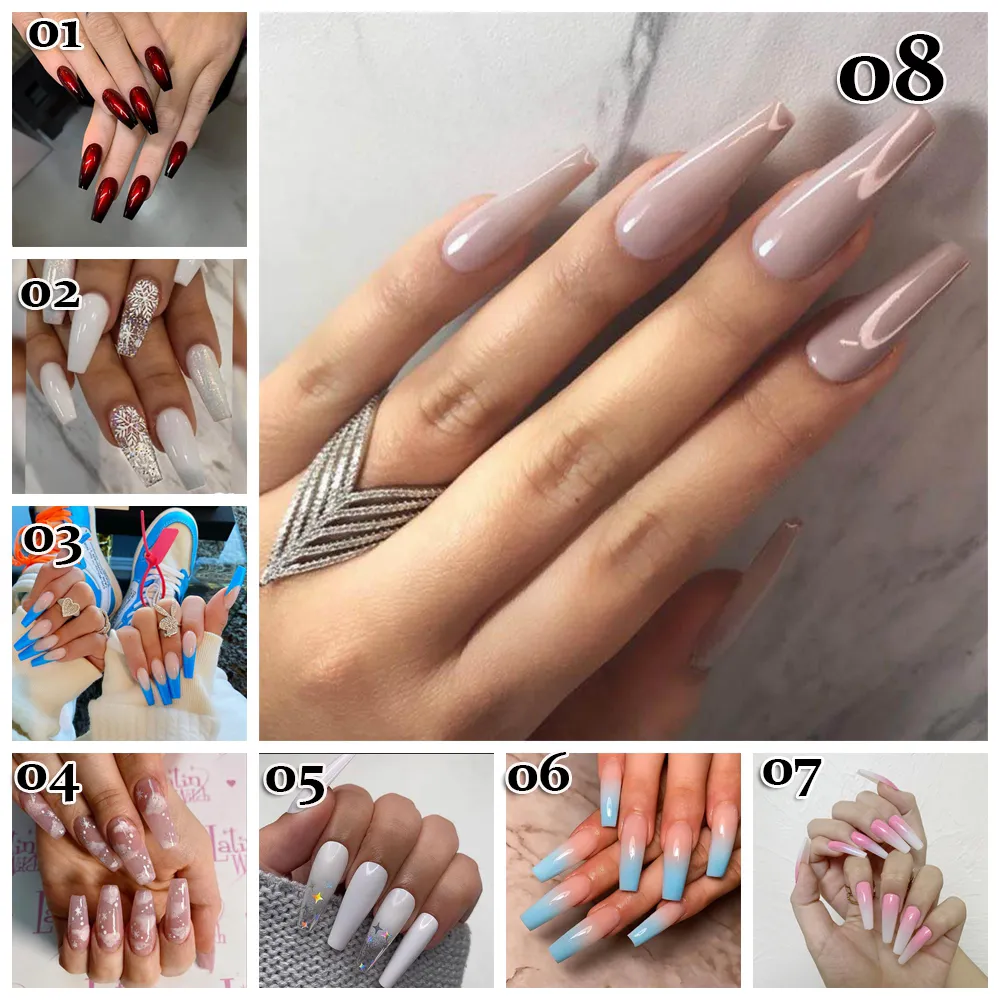 Professional Fake Nails Long Ballerina Half French Acrylic Nail Tips Press On Nails Full Cover Manicure Beauty Tools7896345