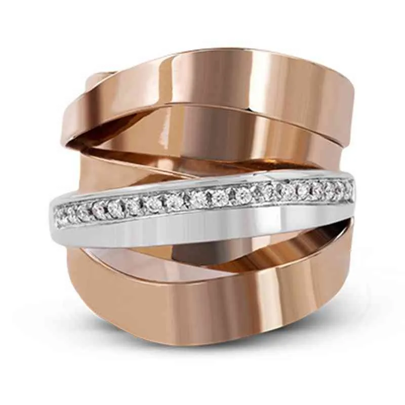 창조적 인 멀티 레이어 트윈 스테인리스 스틸 웨딩 반지를위한 여성 빈티지 로즈 골드 실버 컬러 약혼 반지 jewelry2380
