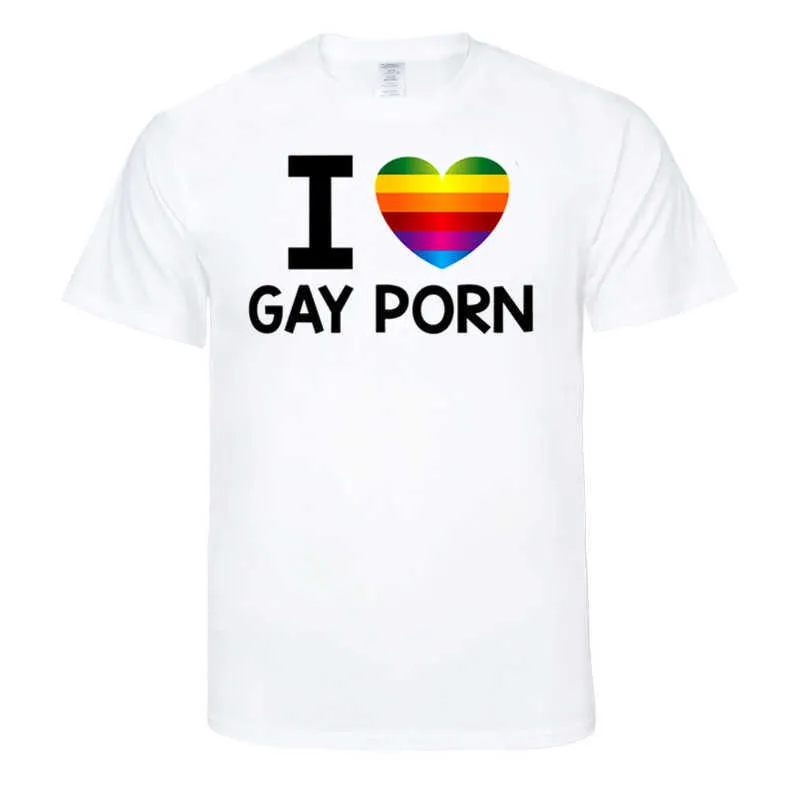Letni mężczyzna Kocham Gay Porn Shirts Mężczyźni O-Neck Moda Drukowane Hip-Hop Tee Camisetas Odzież Casual Top 210629