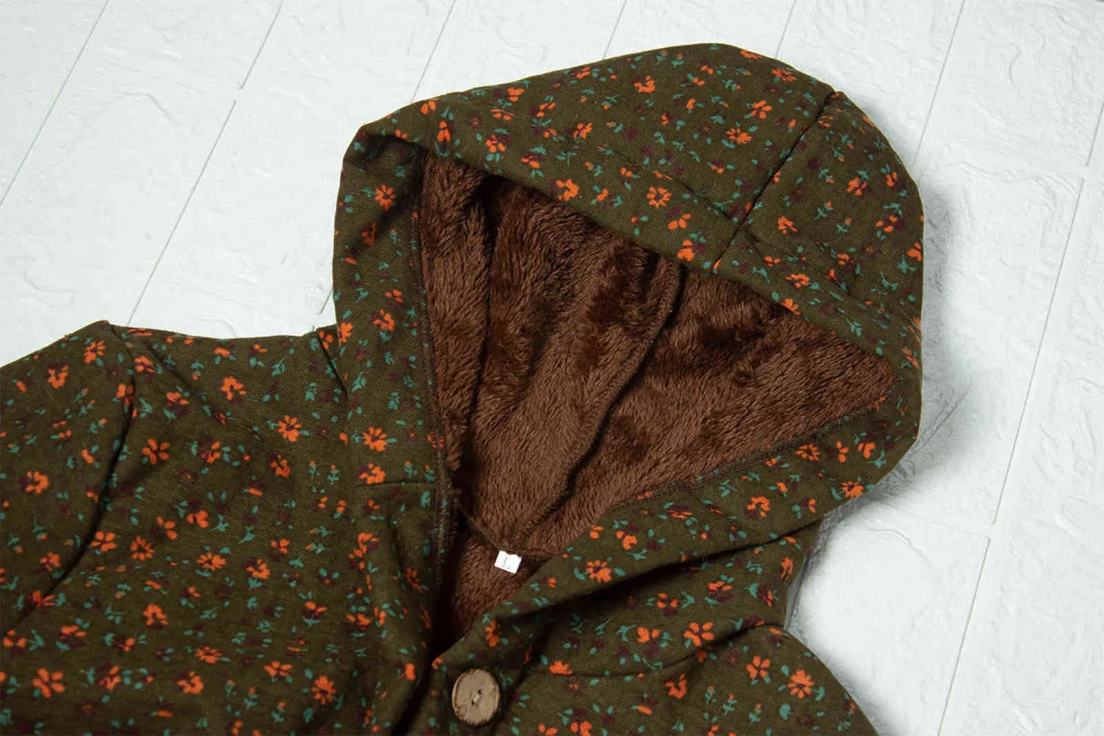 여성 코트 가을, 겨울 여성 자켓 두꺼운 캐주얼 느슨한 인쇄 싱글 브레스트 불규칙한 후드 코트 En * 211118