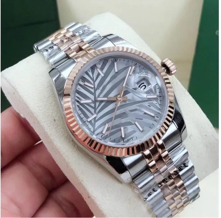 36mm Fashion Women's Automatic Movement Watch 2813 Mechanical Gold rostfritt stål Strap Women Watches Palms Leaves Dial Lady252f
