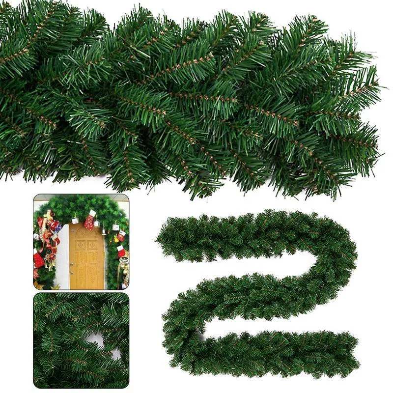 2,7m Pine Christmas Garland Decorativa Decorativa Green Artificial Nasta Tree Rattan Banner Decoração Y201020