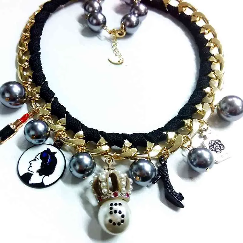 Girocolli in stile designer Mimiyagu da donna, collana con mix di perle grigie273U