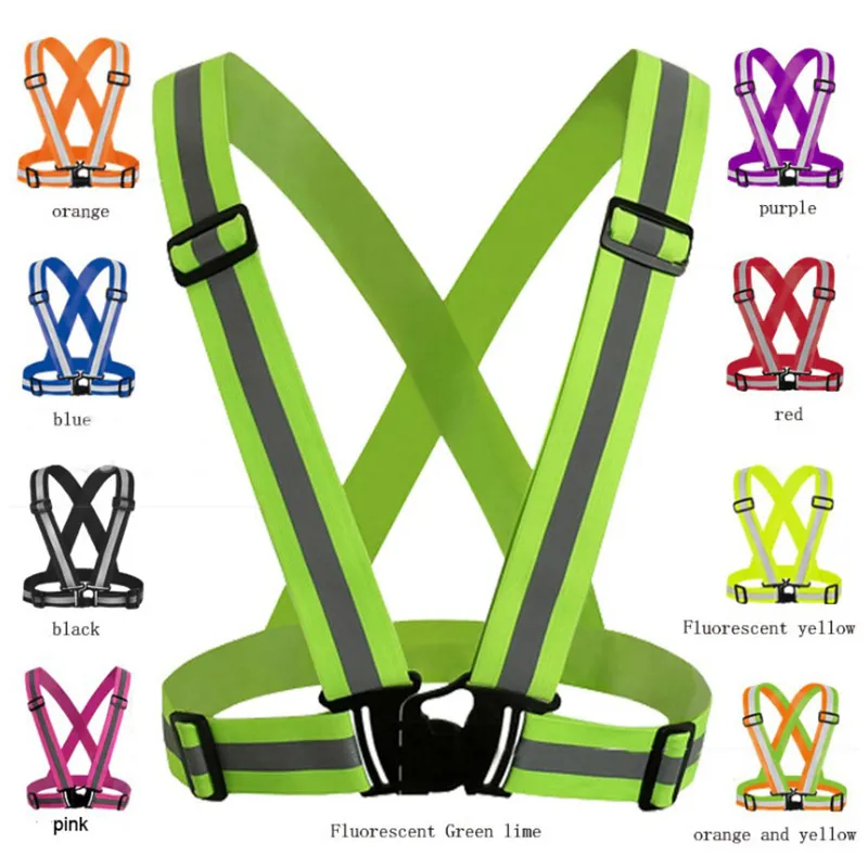 Adjustable Men Wome Reflective Vest Safety Security Tape High Visibility Vest Gear Stripes For Hiking Running Bicycle Walking 4x1.5cm
