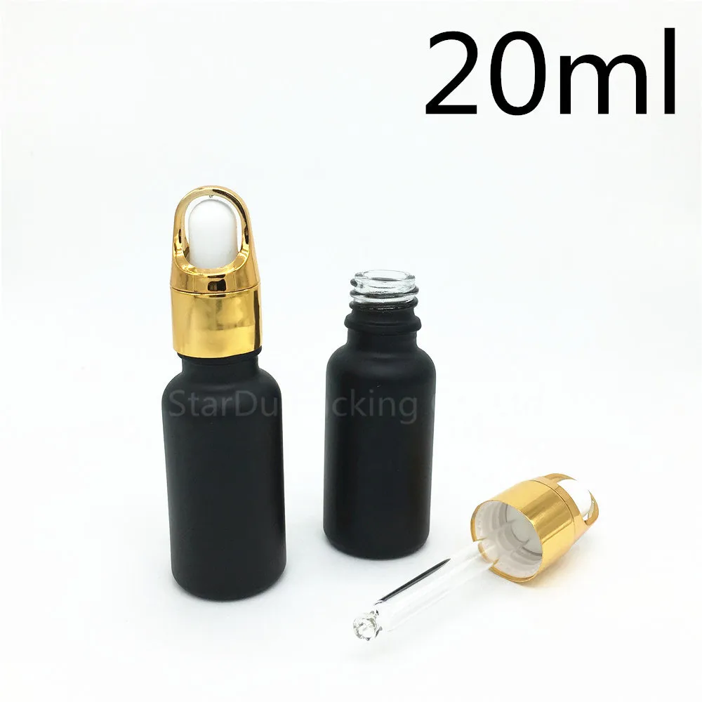 12 Uds 20ml botella de aceite esencial de vidrio esmerilado negro con cesta de flores doradas anillo cuentagotas Perfume