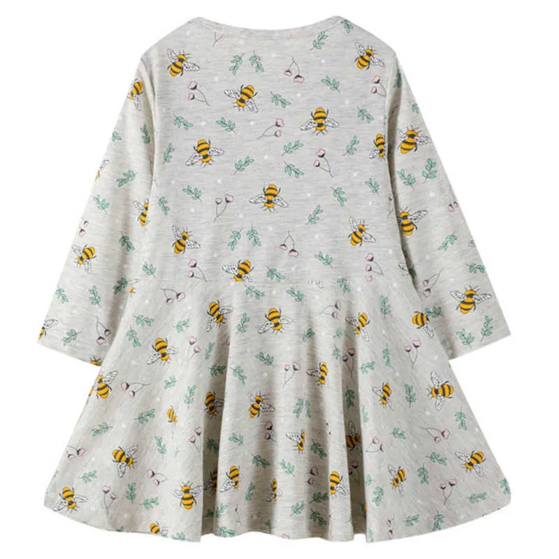 Jumping Meters 3-12T Arrival bee Print Princess Dress for Party Costume Cotton Long Sleeve Baby Girls Autumn 210529