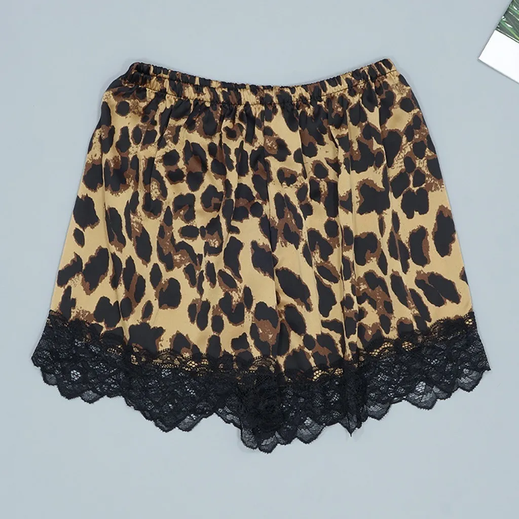 Sexy Leopard Pyjama Satin Seide Spitze Roben Nachthemd Leibchen Shorts Anzug Set Bademantel Unterwäsche Nachtwäsche Hause Tragen Y200429