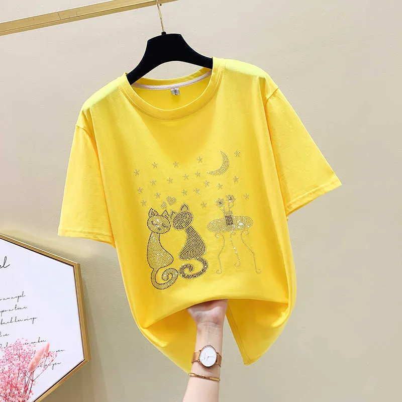 Harajuku summer woman t-shirts casual t shirt women tshirt plus size women tops Short Sleeve Diamond tee shirt femme L-4XL 210604