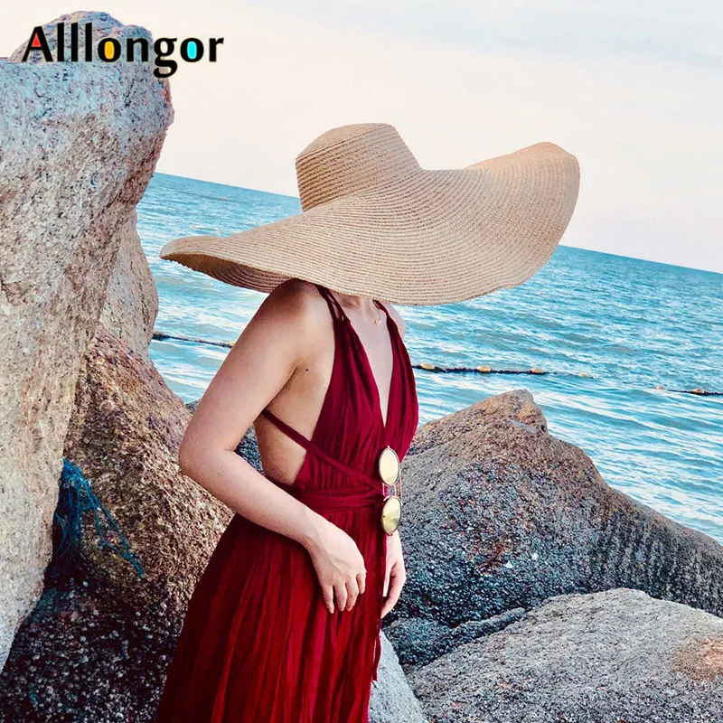 Oversized UV Protection Straw Hat For Women Fashionable Summer Sun