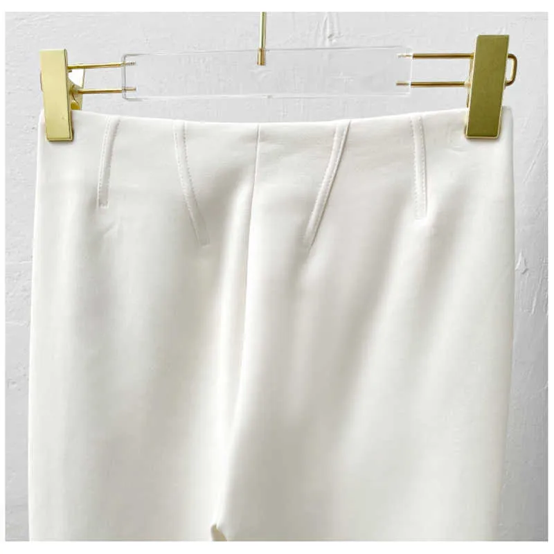 [EAM] Pantalones largos acampanados con hebilla blanca de cintura alta, nuevos pantalones holgados, moda para mujer, Primavera Verano 2021 1DE0732 Q0801