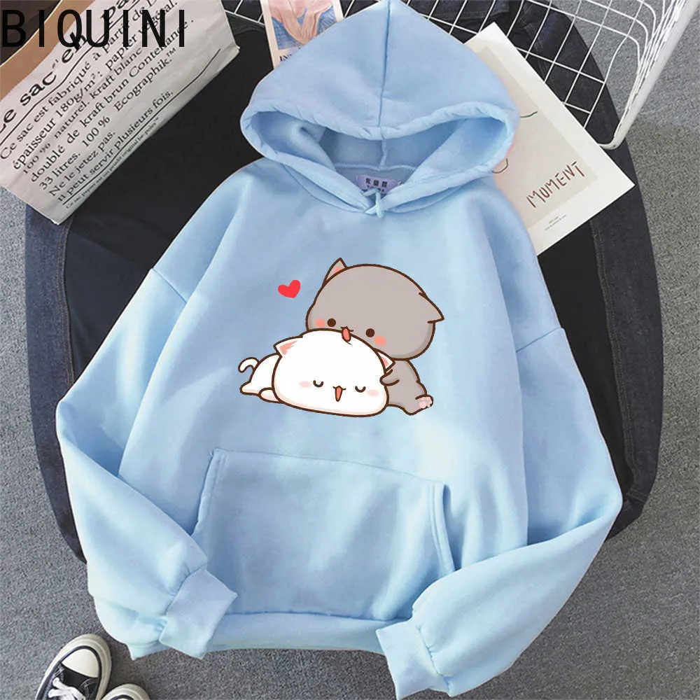 Peach Cat Kawaii Mignon Plus Taille Sweats à capuche Chaud Harajuku Sweat-shirt surdimensionné Femmes Dessin animé Hiver Imprimer Pulls Lâche Streetwear Y0820