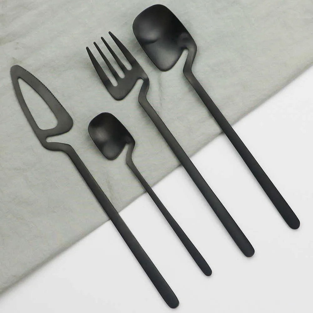 Cutlery Set Facas Forquilha De Café Colher Dinnerware 18/10 Aço Inoxidável De Aço Inoxidável Partido Casa Plano Silverware 211012