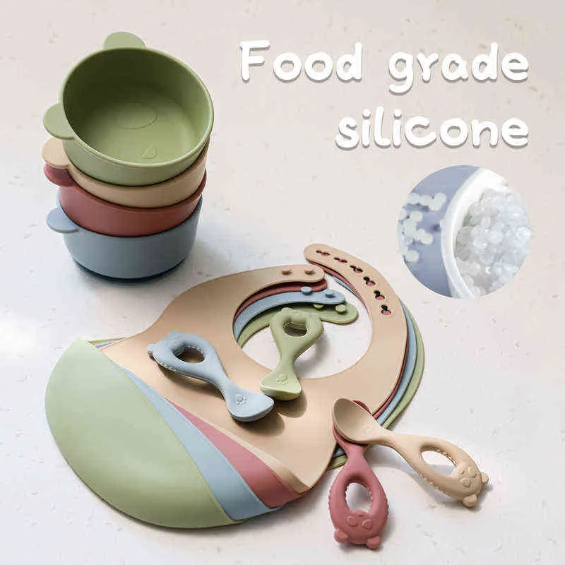 Bite Bites Baby Silicone Gaptwareセット赤ちゃんの餌ボウルBPA自由防水スプーン滑り止め食器皿のための皿食なしG1221