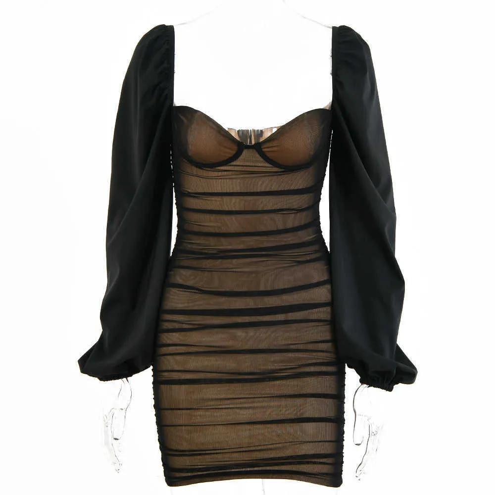 Aankomst Sexy Jurken voor Dameskleding Lange Mouw Koreaanse Stijl Bodycon Party Night Club Vintage Mini Dress Robe 210525