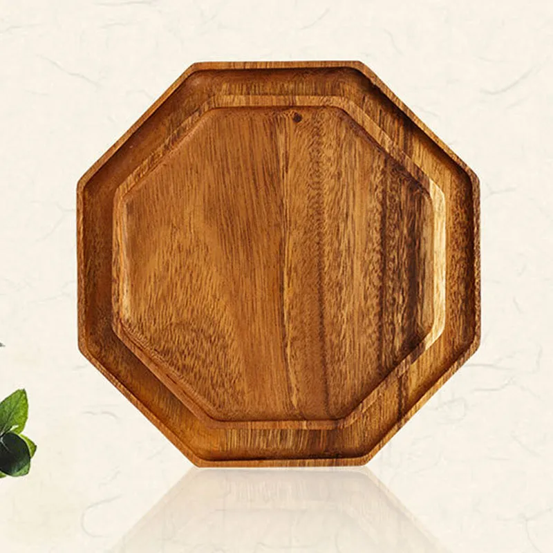 Plateau à thé Polygone en bois Vaisselle en bois écologique Plats Fruits Dessert Plat Gâteau Biscuits Palettes Maison Cuisine Fournitures BH5260 TYJ