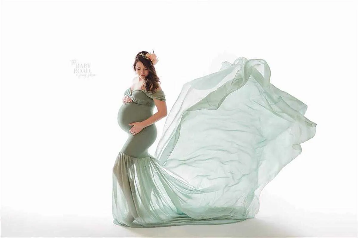 ロングマタニティ写真写真とパーティーのための妊娠ドレス