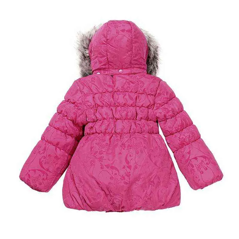 Зимние девушки куртка 3-6Y мальчик лыжный костюм дети спортивные теплые пальто из хлопка полиэстер верхний мягкий меховой воротник с капюшоном Muumi розовый 211203