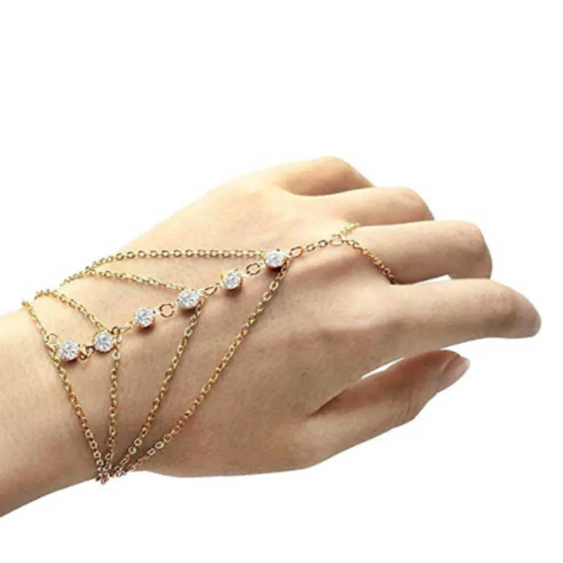 Fashion Multi-layer Crystal Finger Bracelet For Women Rhinestone Gold Color Bracelets & Bangles Gift Party Jewelry Wholesale G1026